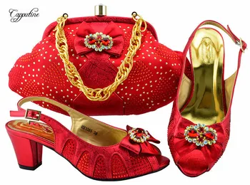 

Latedt fashion red sandal shoes and bag set with colorful rhinestones MM1065, heel height 6cm
