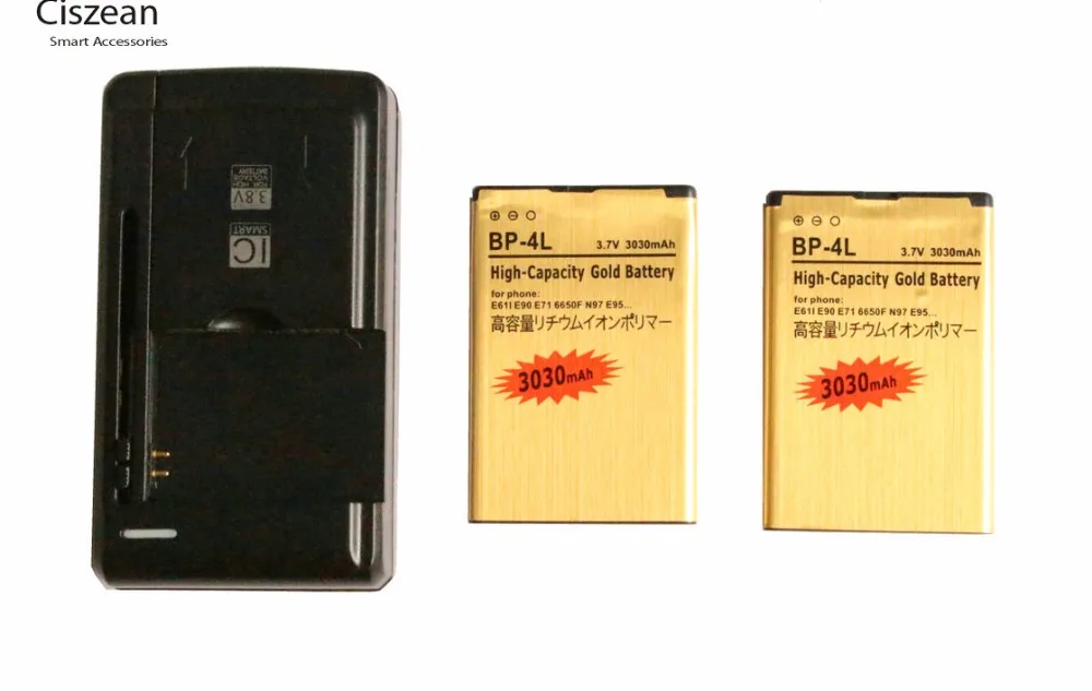 2x 3030mah bp 4l gold replacement battery universal charger for nokia e61i e90 6650 f t e63 e71 x e72 e73 n97 e95 6790 e52 e55