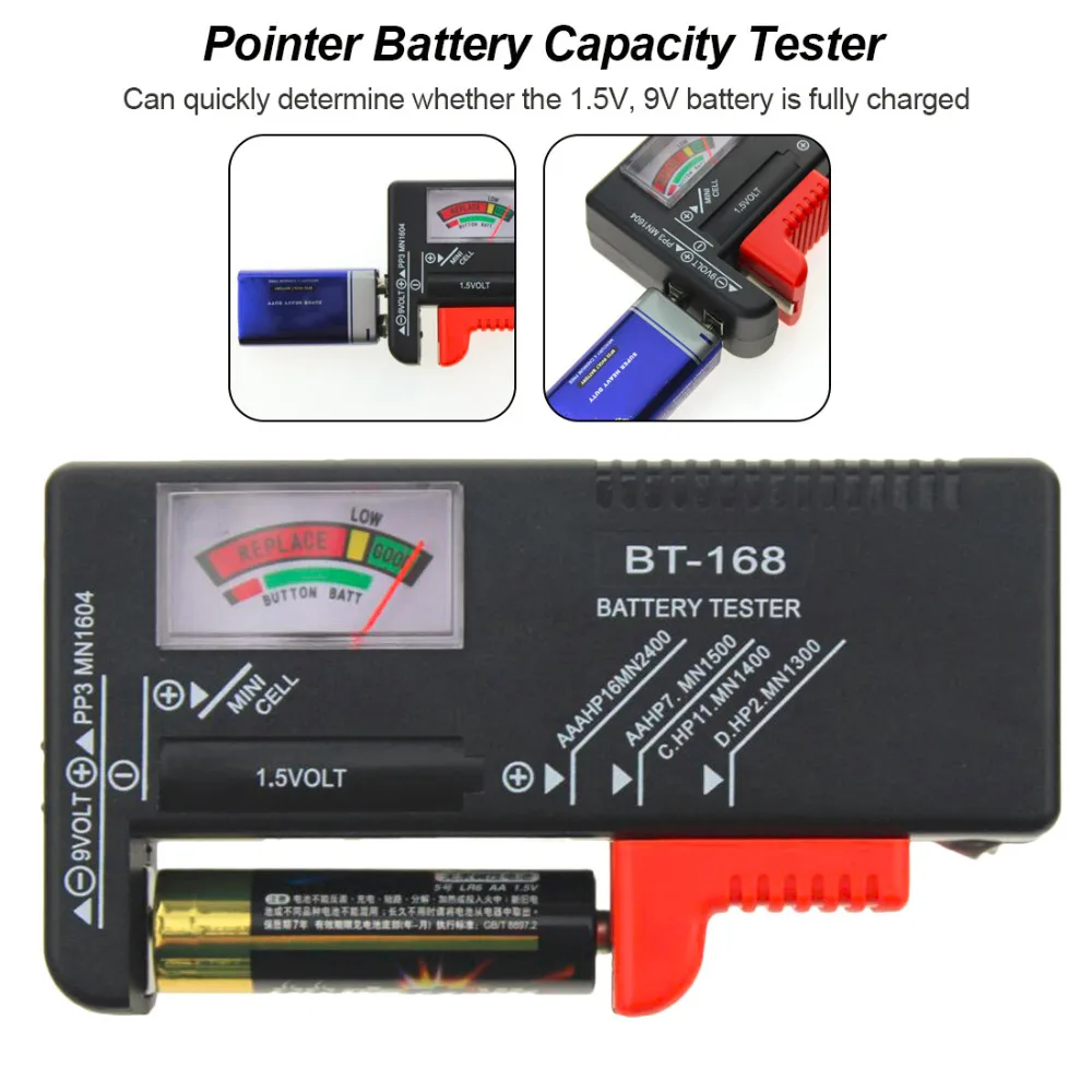 

BT-168 AA/AAA/C/D/9V/1.5V Batteries Universal Button Cell Battery Colour Coded Meter Indicate Volt Tester Checker