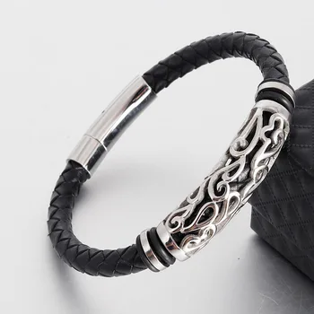 Trendy Men Jewelry Genuine Leather Bracelets Men Stainless Steel Grain Clasp Charm Rope Bracelets&Bangles Male Jewerly