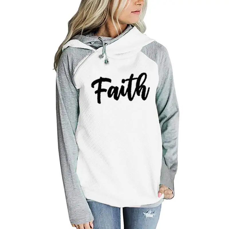 

2018 New Fashion Faith Print Kawaii Tops Sweatshirts Hoodies Female Print Corduroy Pattern and For Women Plus Size