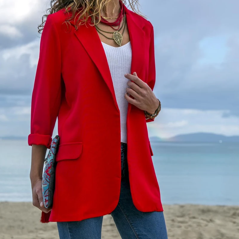 2019 New Suit Female Temperament Professional Casual Red Suit Jacket Elegant Women's Clothing Splicing Slim Solid color Suit 2019 New Suit Female Temperament Professional Casual Red Suit Jacket Elegant Women's Clothing Splicing Slim Solid color Suit