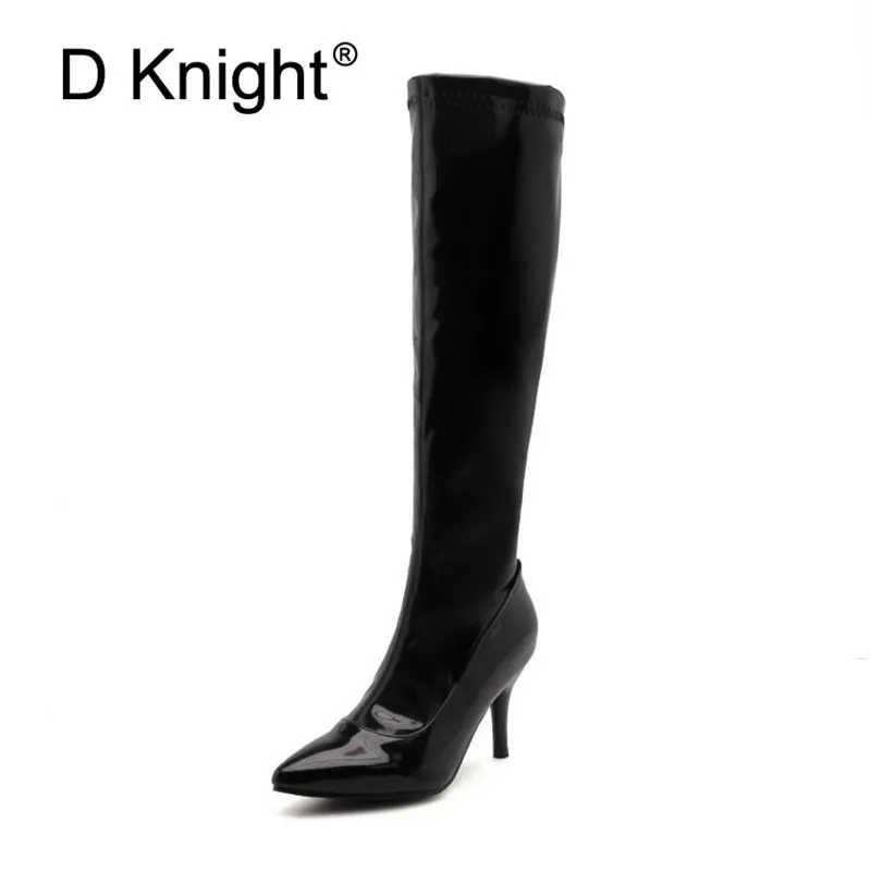 

Plus Size 32-46 Sexy Steel Pipe Dance Boots Fashion Patent Leather Side Zip Platform High Heels Knee High Boots Red Black White