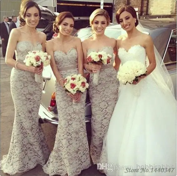 Sexy Mermaid 2014 Bridesmaid Dresses Lace Sweetheart Sleeveless Court Train Formal Dress Custom #85154 | Свадьбы и торжества
