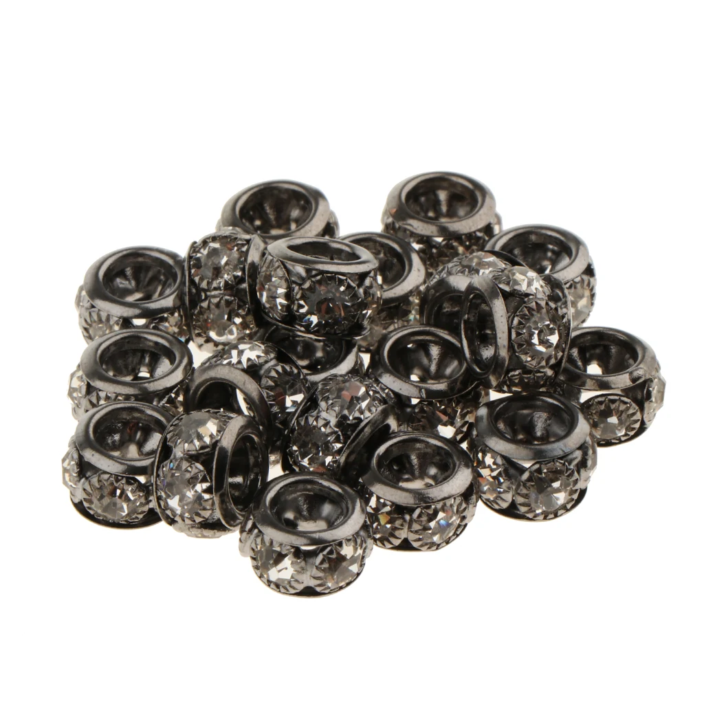 20PCS Big Hole European Beads Rondelle Rhinestone Loose Spacer Crystal Beads Fit Necklace Bracelet DIY Finding