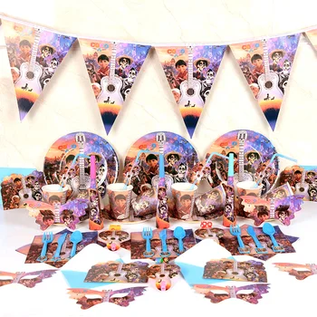 

High-quality COCO movie Miguel Hector theme Tableware Set total 200 pcs kids Children Birthday Party Supplies Decorations