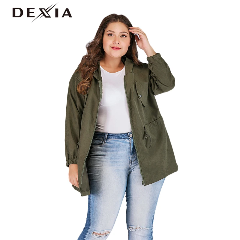 DEXIA плюс Размеры 3XL 4XL зеленого цвета с капюшоном Для женщин пальто Меховая куртка