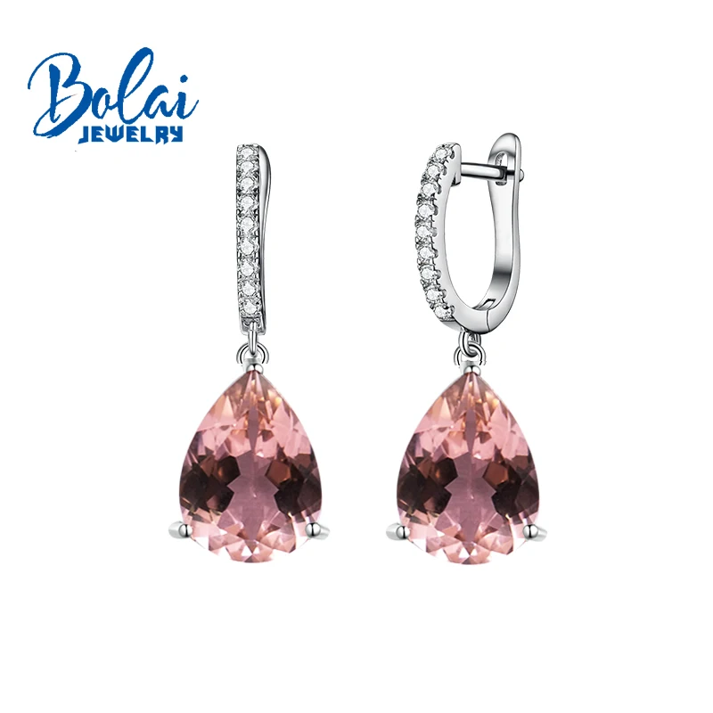 

Bolaijewelry,created Morganite nano gemstone earring 925 sterling silver for women best gift