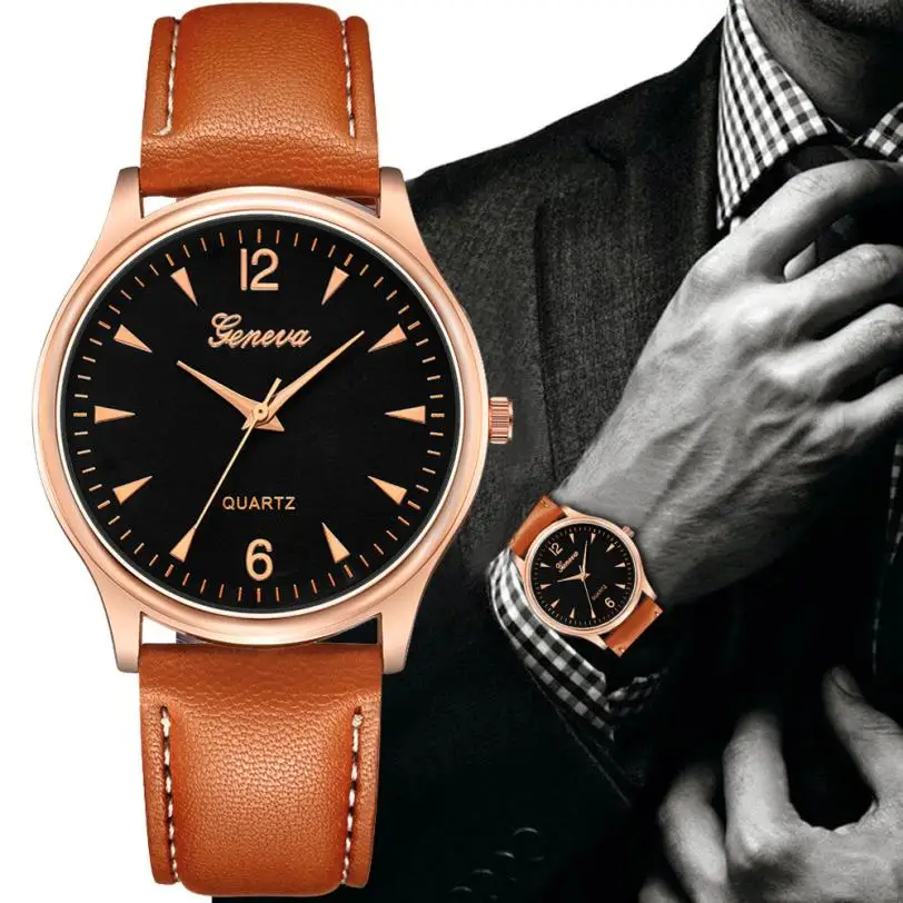 

Reloj 2019 Fashion Men watch Vintage Date Dial Faux Leather Business Analog Quartz Wrist Watch Military Sport watches