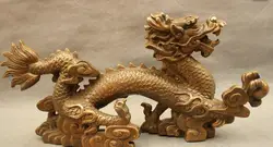 15 "Народная китайская год Зодиак Бронзовый Медь миф Fly Dragon Ball статуя Скульптура