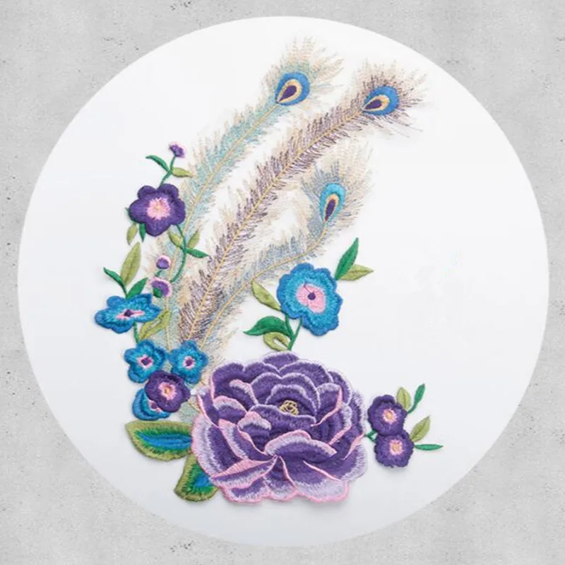 

27*38cm Peacock Feather Peony Embroidered Flower Appliques Patch Sew On Clothes Patches Garment DIY Accessory