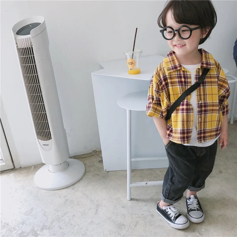 Celveroso new spring Cute Baby Kids Boys Girls Long Sleeve Shirt Plaids Checks Tops Blouse New Fashion Clothes Casual - Цвет: Золотой