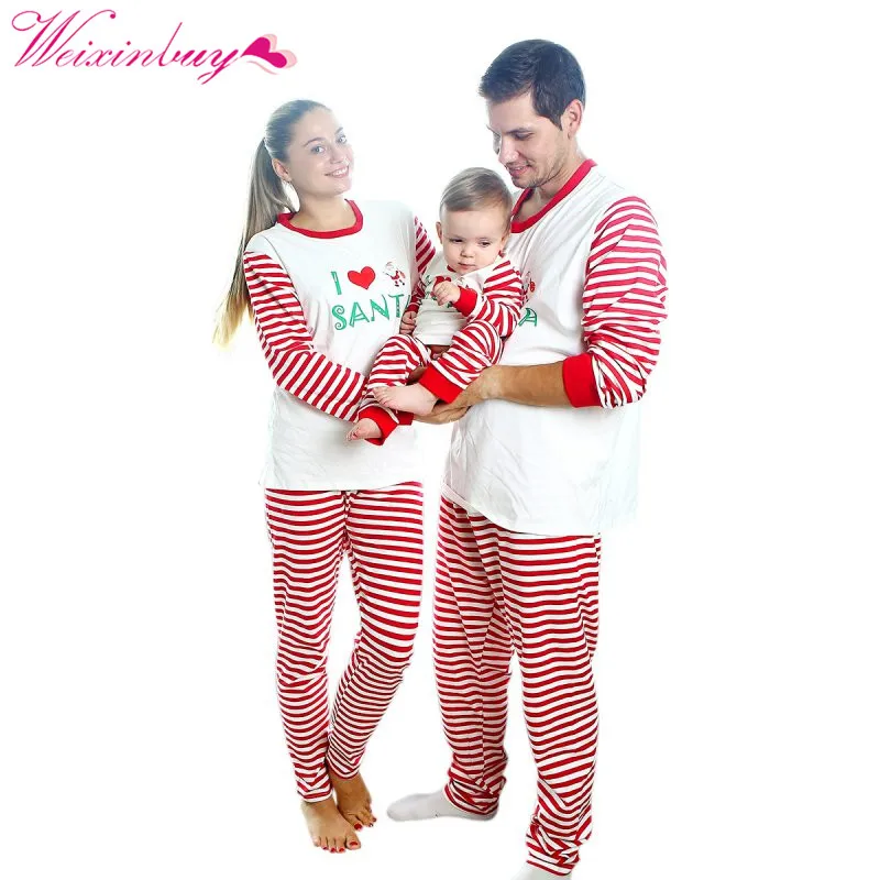 

Christmas Clothes Family Parent-child Set Print Cartoon Cotton Baby Clothes Home Service Set Rompers+T-shirt+Pants