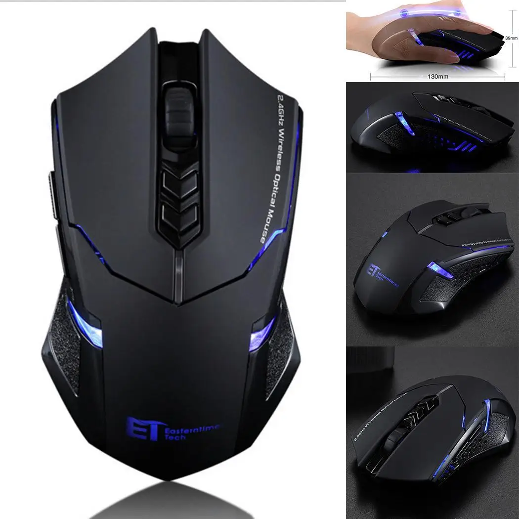 ETX 082.4GHz Беспроводная профессиональная игровая оптическая мышь 7D Black 2000 точек/дюйм