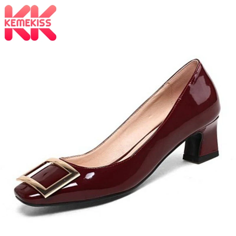 

KemeKiss Women High Heel Shoes Fashion Patent Leather Vintage Metal Buckle Ladies Pumps Spring Party Shoes Women Size 32-43