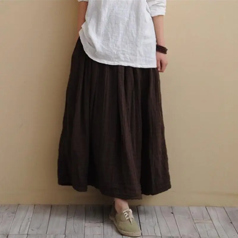 Женская длинная юбка макси из хлопка и льна с поясом на резинке|elastic waist|plus skirtskirt
