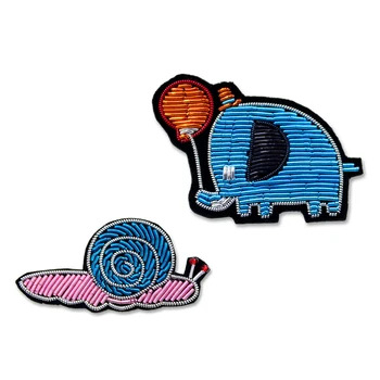 

DIY New 3D Hand embroidery badges An elephant / snail Embroiderd metal wire applique for Coat Trousers Bag Brooch