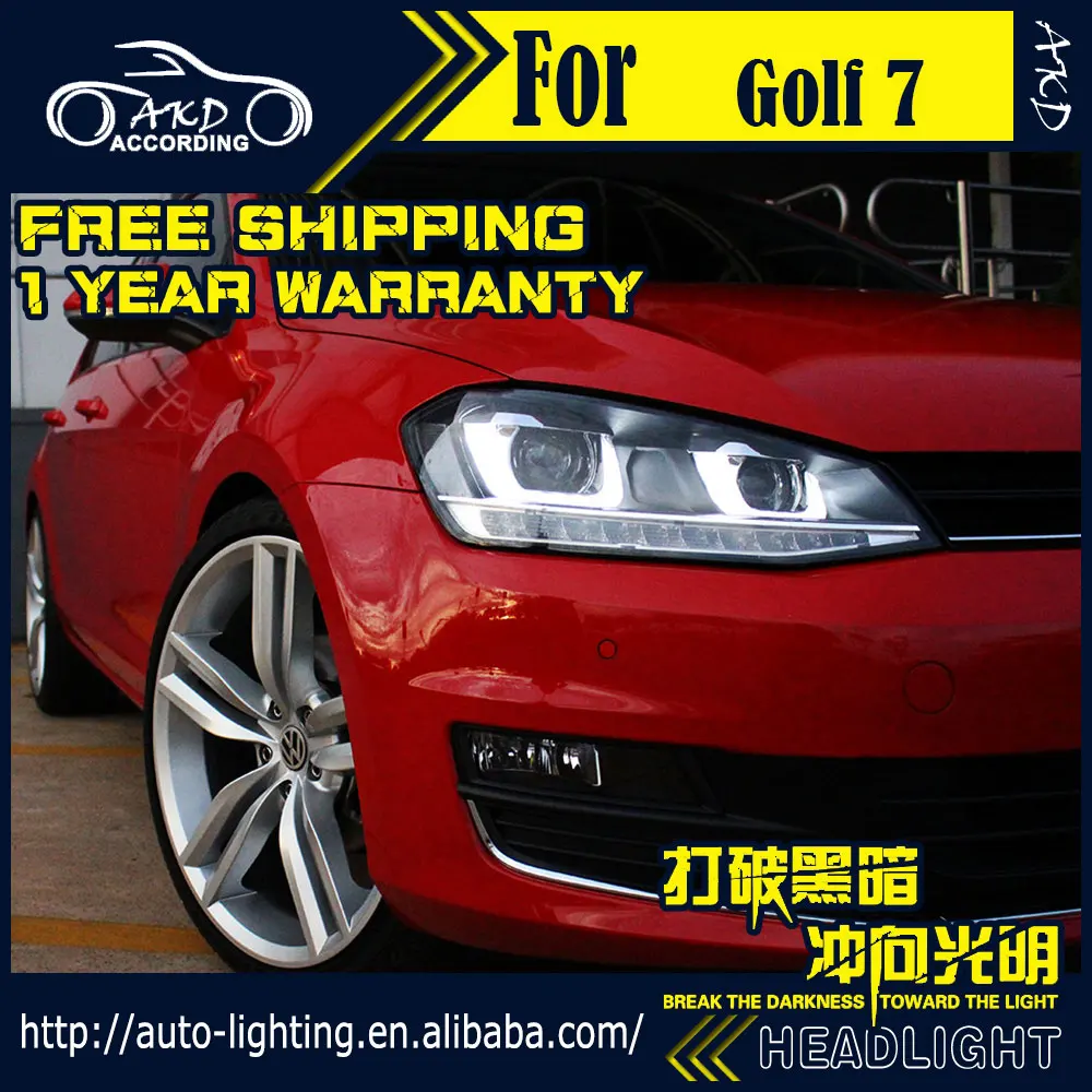 Бренд AKD светодиодный фонарь для Golf 7 фары 2013- Golf7 Gti R-line фара Двойная-U дизайн DRL Bi Xenon объектив Hid опция