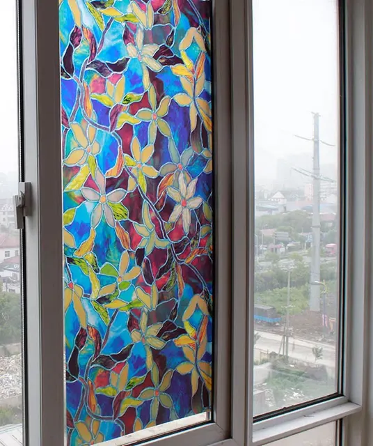 60cm*150cm Static Cling Stained Glass Window Film Leaf Grape Magnolia