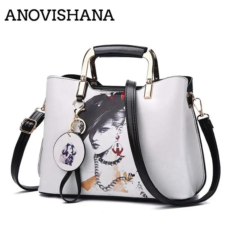 

ANOVISHANA Women Handbag Leather Bag Women Shoulder Bags Crossbody Handbag Cartoon Pattern Rivets Girls Fashion Women bags K050