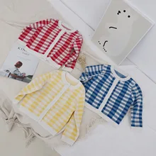 Осень Зима Британский стиль мальчики девочки мода плед свитер кардиган Детские хлопковые Повседневные свитера пальто детская одежда