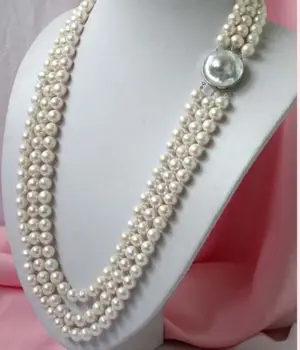 

*****New 3 ROWS 8-7MM white SEA pearl necklace 17-18-19