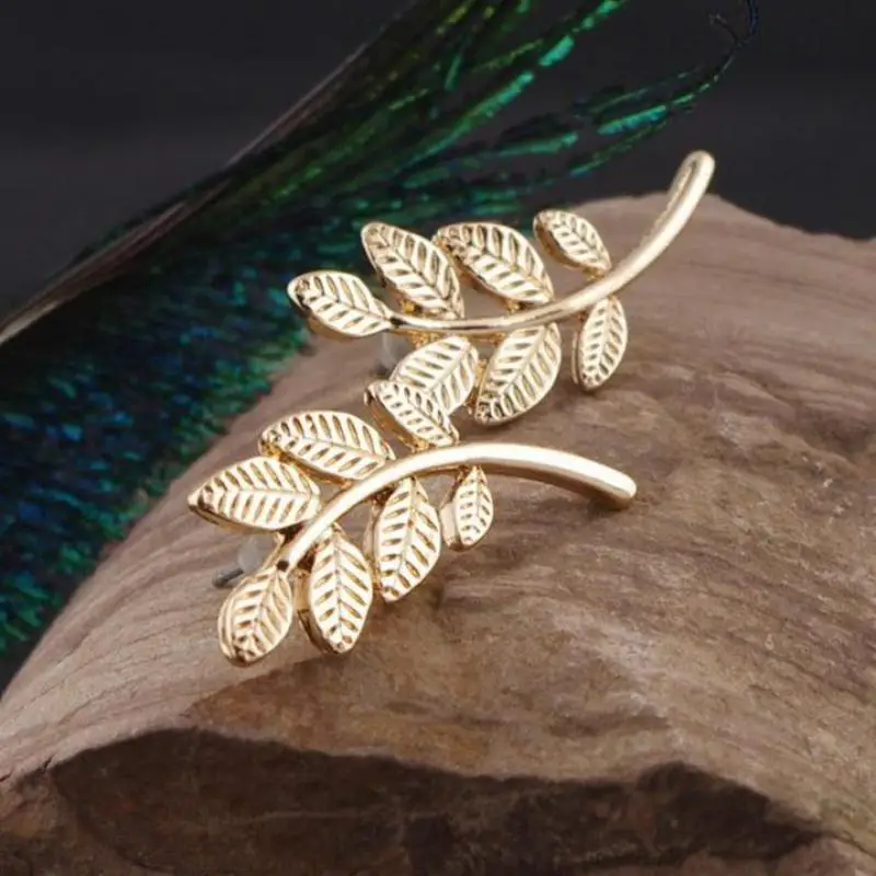 

New Fashion Jewelry Leaf Stud Earrings For Women Hot Sale 1 Pair Ear Jewelry Silver Gold-color Earring