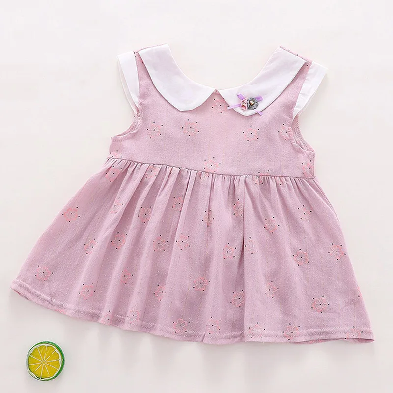 Розовый AmyaBaby/платья для маленьких девочек летние платья для маленьких девочек с цветочным принтом и воротником «Питер Пэн» костюм принцессы детская одежда платье для маленьких девочек - Цвет: Розовый