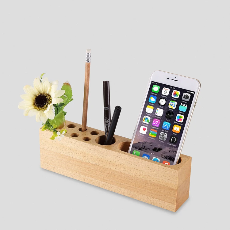 

Wooden Creative Computer Desktop Office Pen Container Mobile Holder Sundries Storage Box Desk Organizer Display Decor