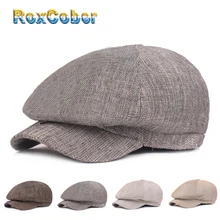 RoxCober Spring Autumn Cotton linen Newsboy Cap Men Women Octagonal Cap flat Cap Travel Gatsby Cap Ivy Hat 117