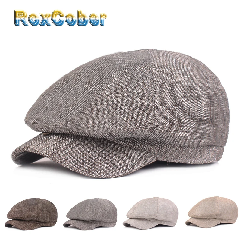 

RoxCober Spring Autumn Cotton linen Newsboy Cap Men Women Octagonal Cap flat Cap Travel Gatsby Cap Ivy Hat 117