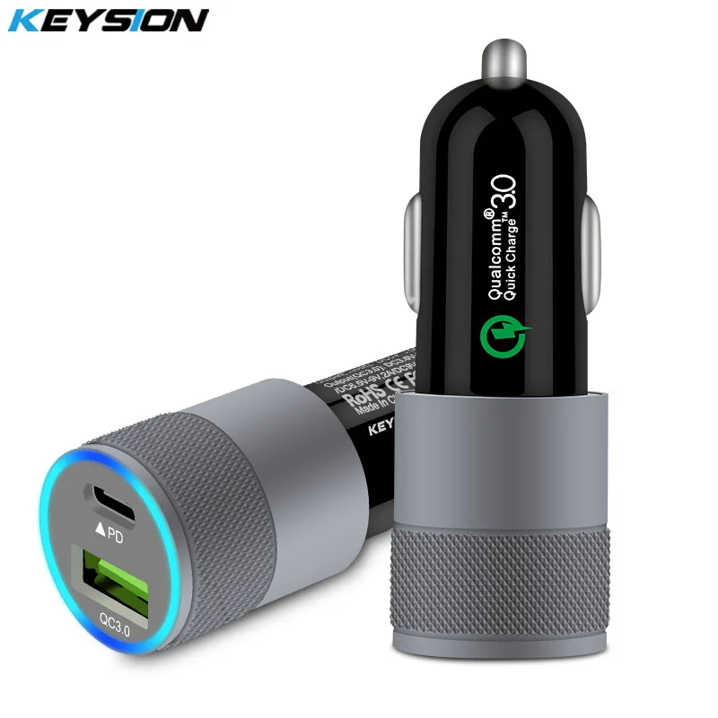 KEYSION 2 Port USB-C PD Fast Car Charger for iPhone XS Max XR 8 Plus QC 3.0 Quick Charge Car Charging for Samsung S9 for Xiaomi