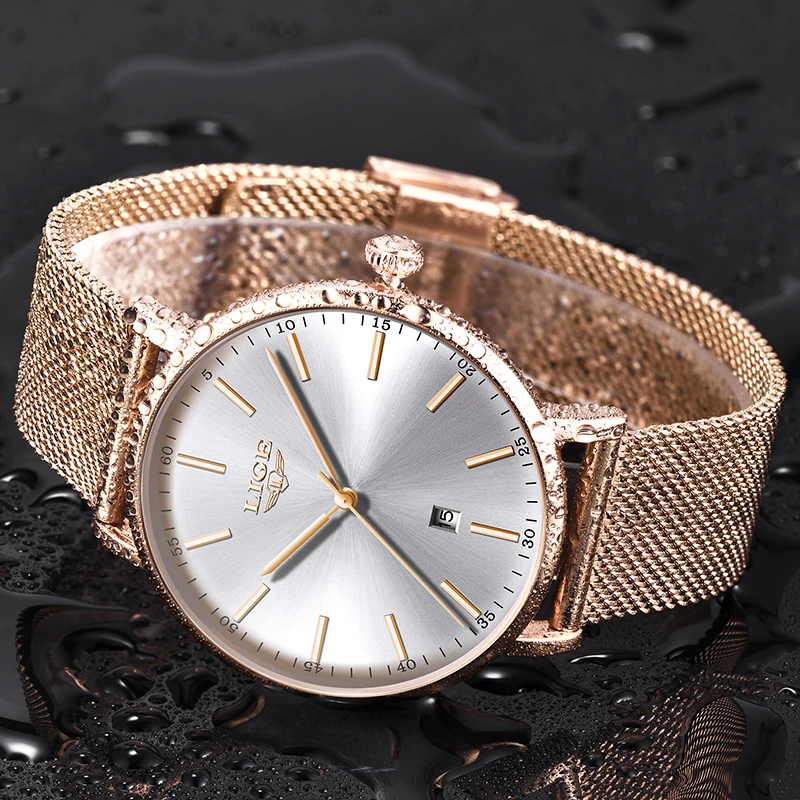 LIGE Ladies Watch Top Brand Luxury Ladies Simple Ultra-Thin clock Stainless Steel Mesh Belt With Waterproof Watch Orologio Donna