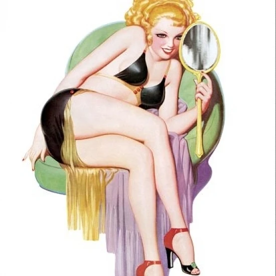 Pinup Girl Blonde Looking At A Mirror Poster Print (24 x 36)