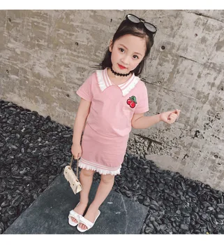 

2018 Summer New School Wind Suit Girls Cartoon Lapel Tops Wavy Skirts Two-piece Fashion Lady