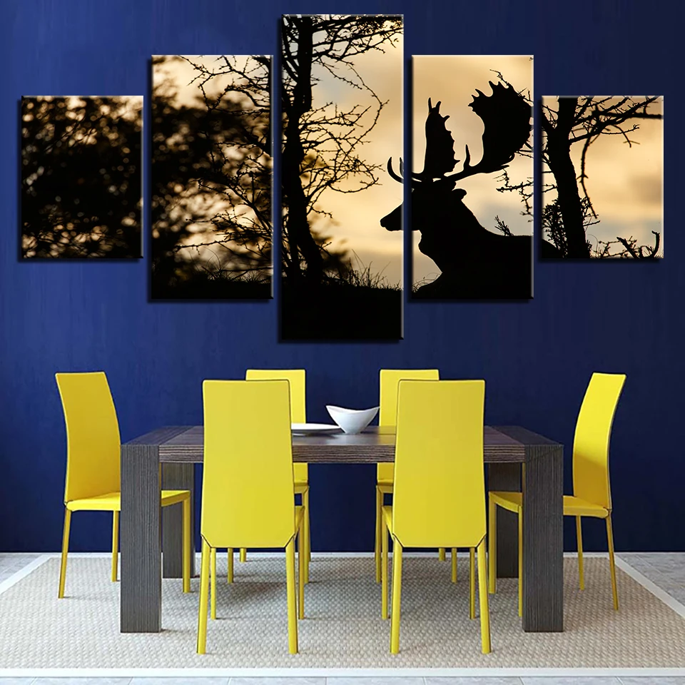 Canvas-Wall-Art-Prints-Pictures-Home-Decor-Living-Room-Framework-5-Piece-Forest-Animal-Deer-Painting (1)