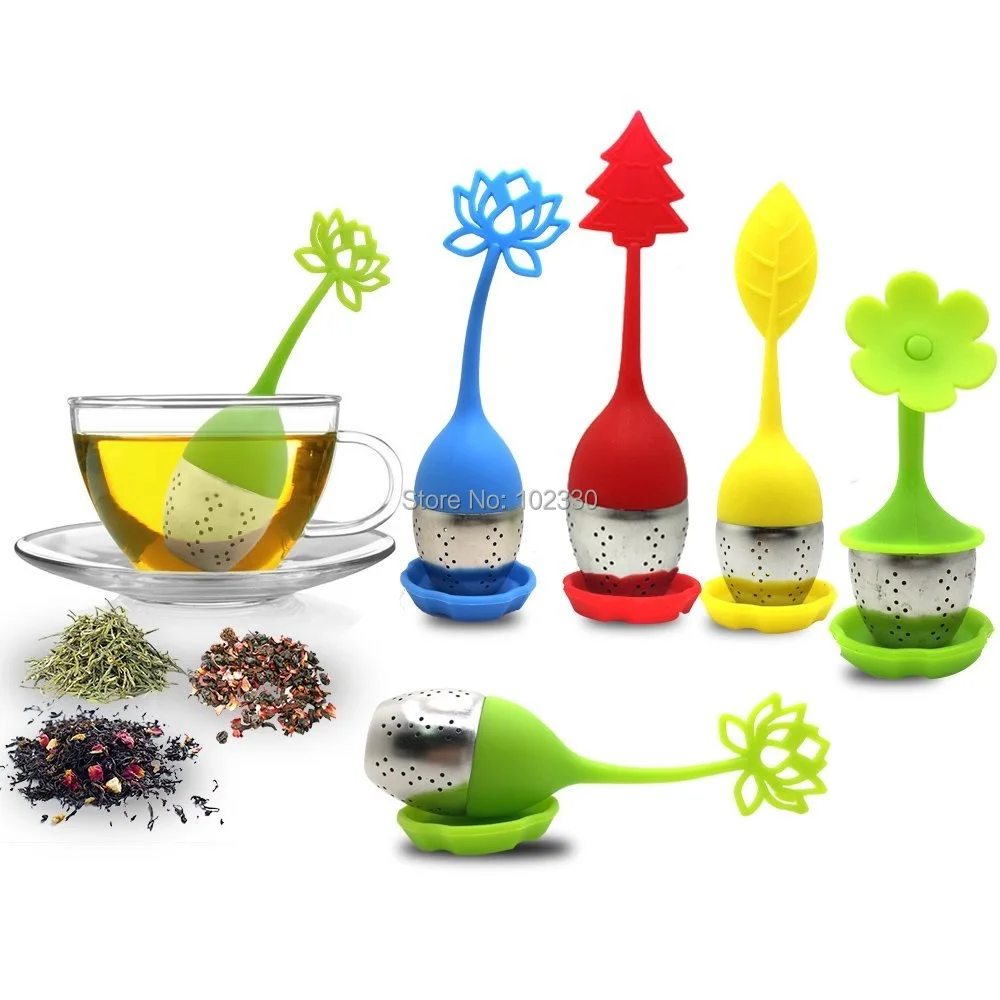 100pcs colorful Sweet Silicone Tea Infuser Reusable Strainer Drop Tray