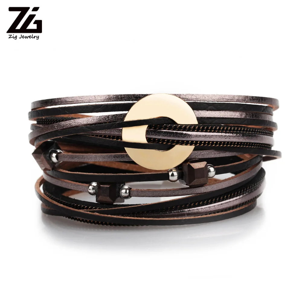 ZG Модный Ювелирный Браслет для девушек в 3 цветах женский кожаный длинный браслет с хрустальными бусинами и металлическими подвесками