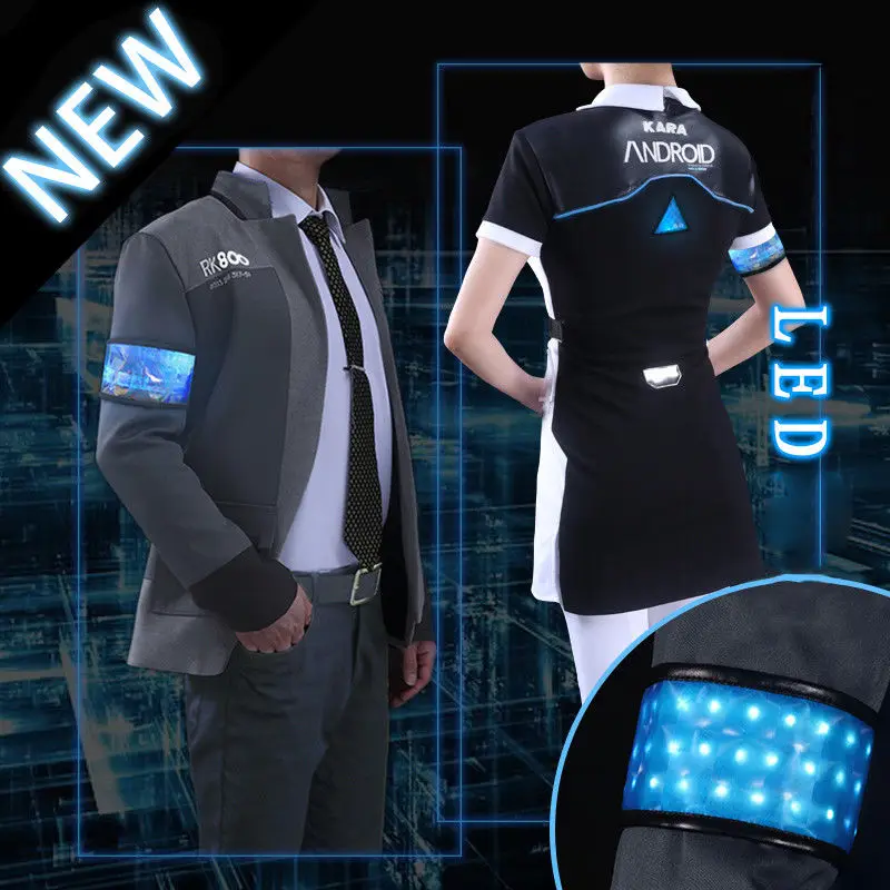 

LED Game Detroit: Become Human Connor RK800 Agent Jackets Suit Coat Uniform KARA Tops Unifrom Ball Party Cosplay Costume S-XXXL