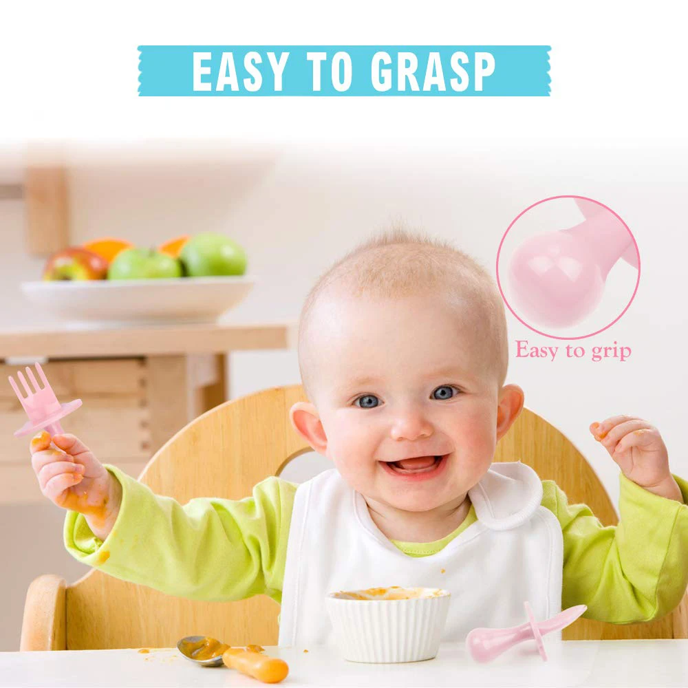 

Baby Spoon Fork Self Feeding Utensils First Training Baby Eating Supplies BPA Free, Baby Led Weaning for 6+ Month Baby Toddler