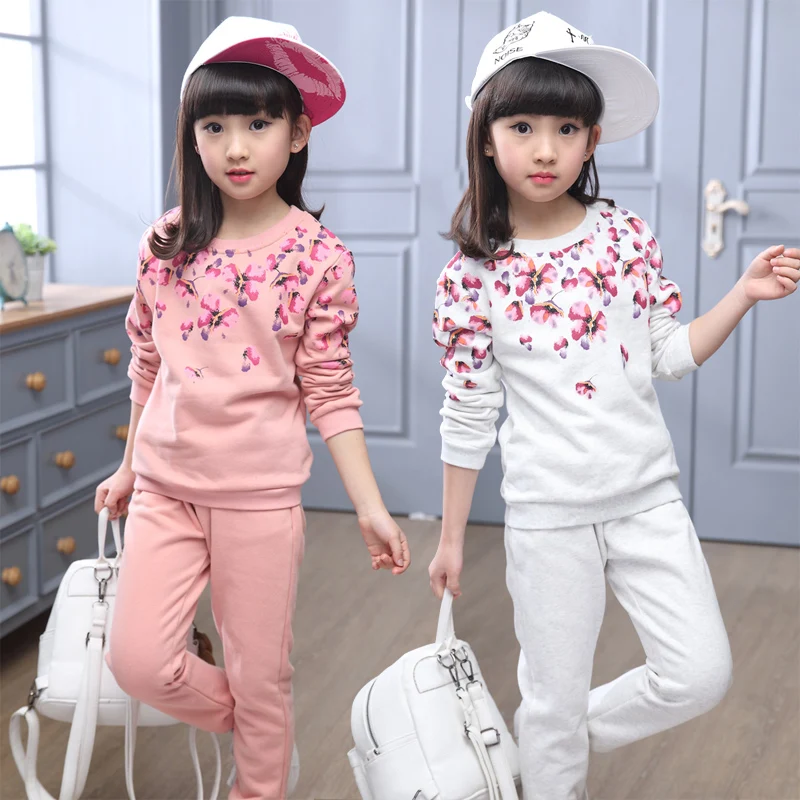 

Kids Girls Casual Clothing Set  Floral Print Long Sleeve Cotton Girls Suit 2016 New Spring Autumn Top & Pants Children Clothes