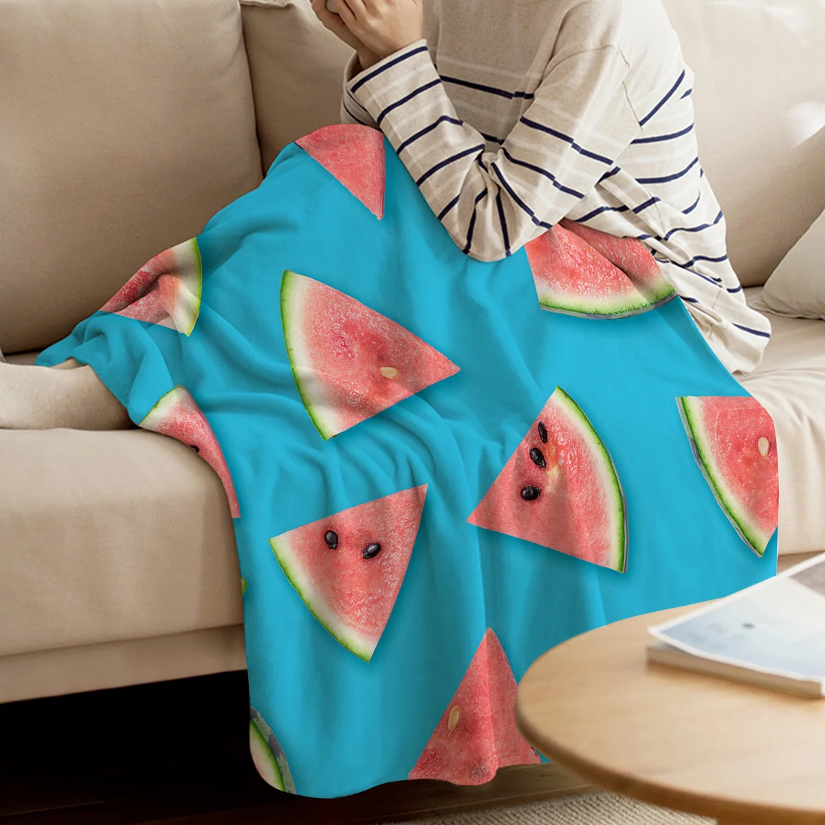 BIGHOUSES Throw Blanket Summer Fruit Watermelon Blue Throw Blanket Soft