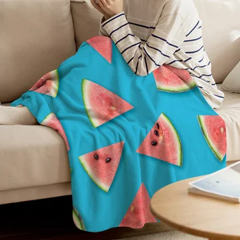 

BIGHOUSES Throw Blanket Summer Fruit Watermelon Blue Throw Blanket Soft Warm Microfiber Blanket