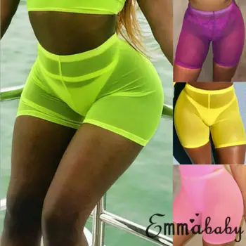 

2019 Newest Hot Multicolors Mesh Transaparent Sexy Women Casual Shorts Womens High Waist Shorts Summer Shorts Sexy Shorts