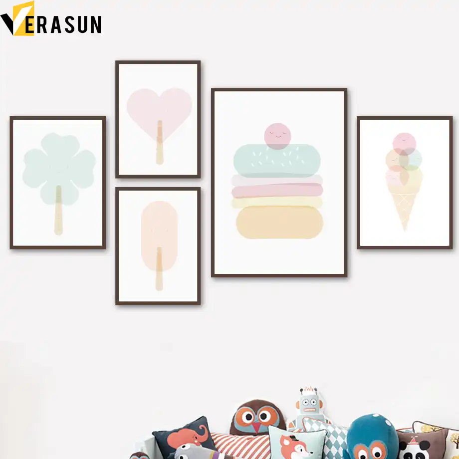 Bonitos Dibujos Animados Helados Carteles Nordicos E Impresiones Vivero Cuadro Sobre Lienzo Para Pared Cuadros Para Sala De Estar Decoracion Del Hogar Aliexpress