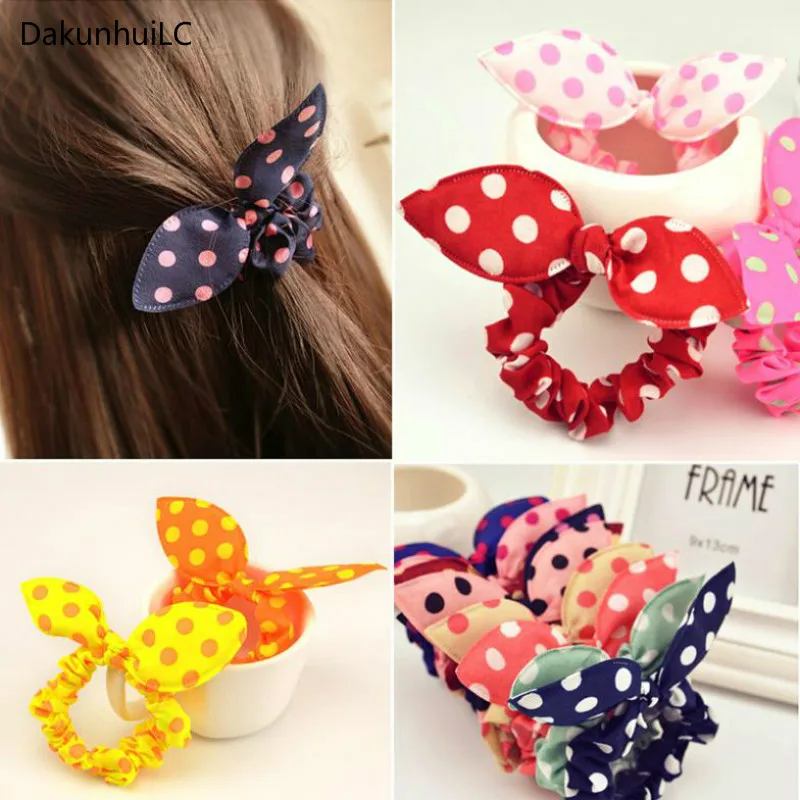 

2019 Hair Accessorie 1pc/lot Mix Style Clips For Hair Band Polka Dot Leopard Trip Hair Rope Rabbit Ears Headwear Hair Tie girl
