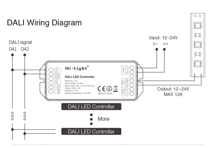 MiBOXER DL1 DALI светодиодный контроллер DC12~ 24V входной сигнал DALI затемнение сигнал/Push Dimming; Макс 12A; одноцветный светодиодный диммер