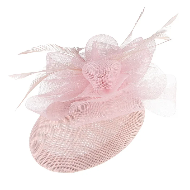 Женские королевские вуалетки для свадебных гонок Sinamay Коктейльные перьевые вуалетки шляпа для женщин заколки для волос Головные уборы - Цвет: Pink