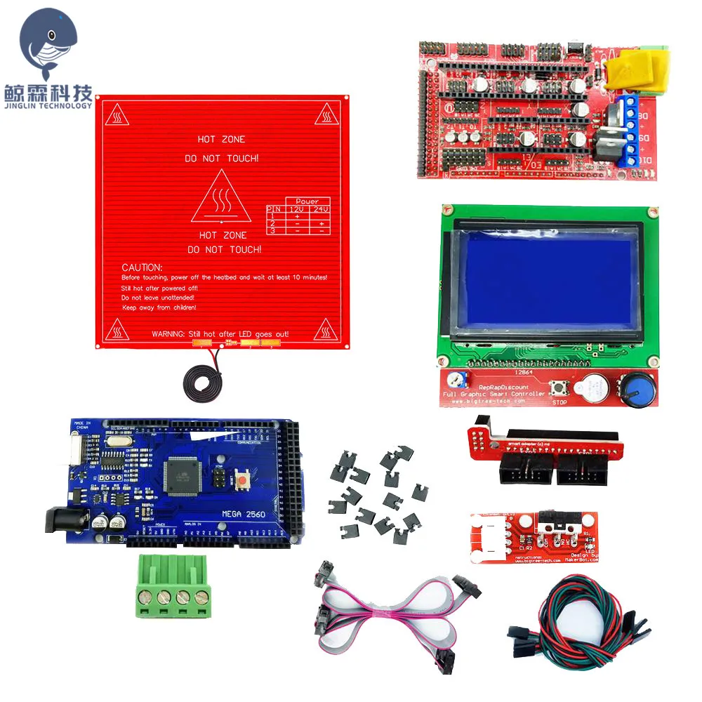 

CNC 3D Printer parts Kit RAMPS 1.4 Controller + LCD 12864 + 6 Mechanical Limit Switch Endstop+ Mega 2560 R3 + Heated Bed MK2B