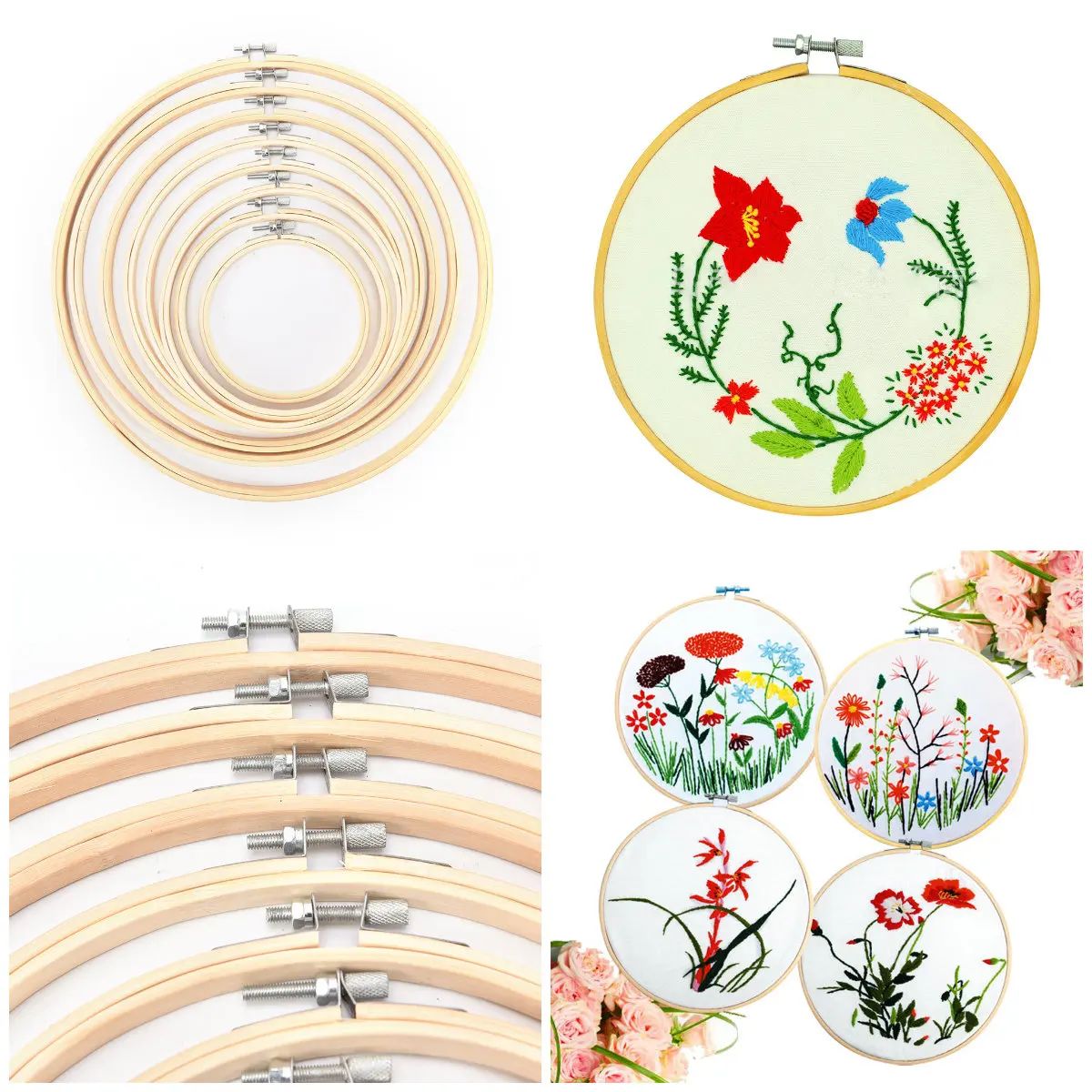 

13-26cm Wooden Frame Hoop Circle Embroidery Round Machine Bamboo For Cross Stitch Hand DIY Household Craft Sewing Needwork Tool